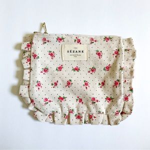Sezane Flat Pouch Floral Vintage Inspired Flowers Small Cosmetic Bag